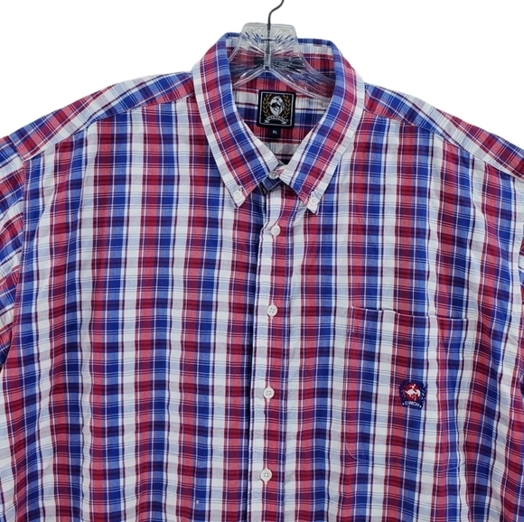 Cinch Shirt Button Down LS Patriotic Red Wht Blue Ombre Plaid Men XL (Fits 2XL) - Picture 13 of 15